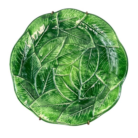 VTG Vietri Foglia Green Leaf Leonardo Majolica Salad Plate Italy 8 inch 7884/24 - Picture 1 of 10